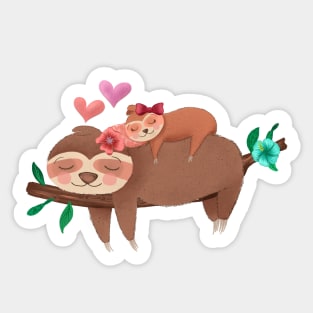 Sloth mom and baby sleeping Sticker